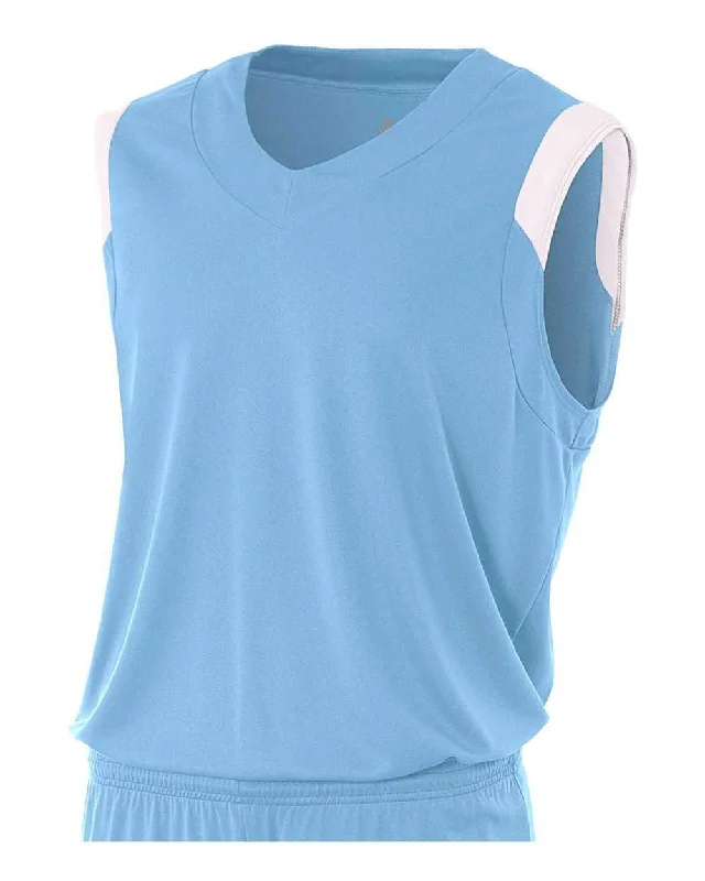 A4 N2340 Moisture Management V-neck Muscle - Light Blue White