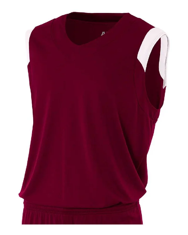 A4 N2340 Moisture Management V-neck Muscle - Maroon White