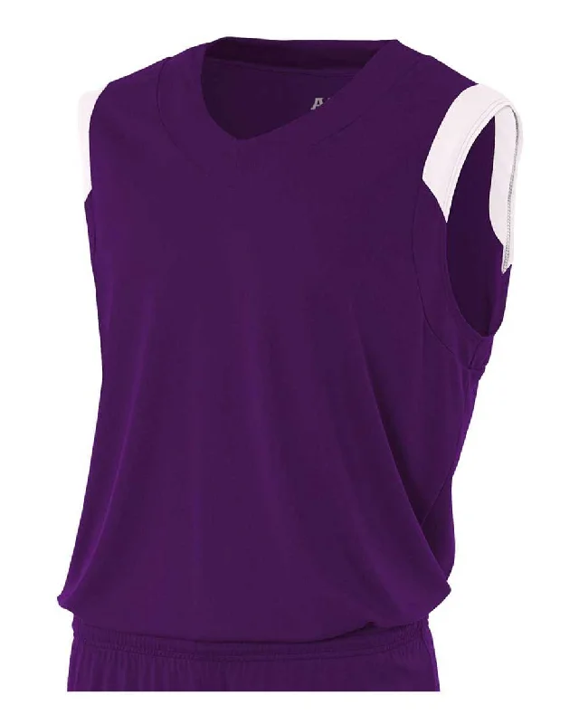 A4 N2340 Moisture Management V-neck Muscle - Purple White