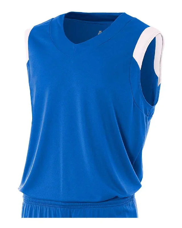 A4 N2340 Moisture Management V-neck Muscle - Royal White