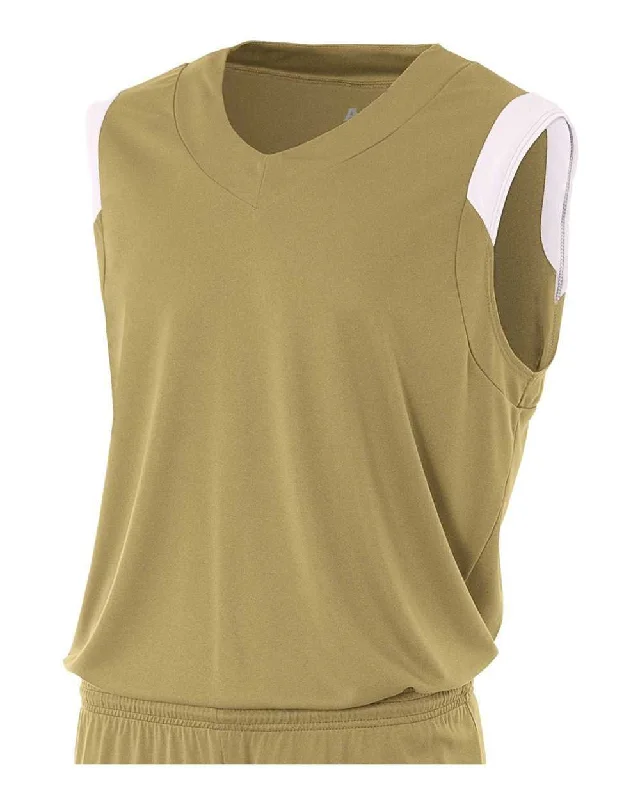 A4 N2340 Moisture Management V-neck Muscle - Vegas Gold White