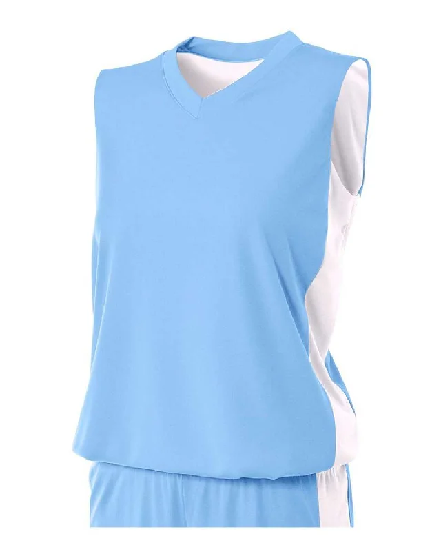 A4 NW2320 Women's Reversible Moisture Management Muscle - Light Blue White