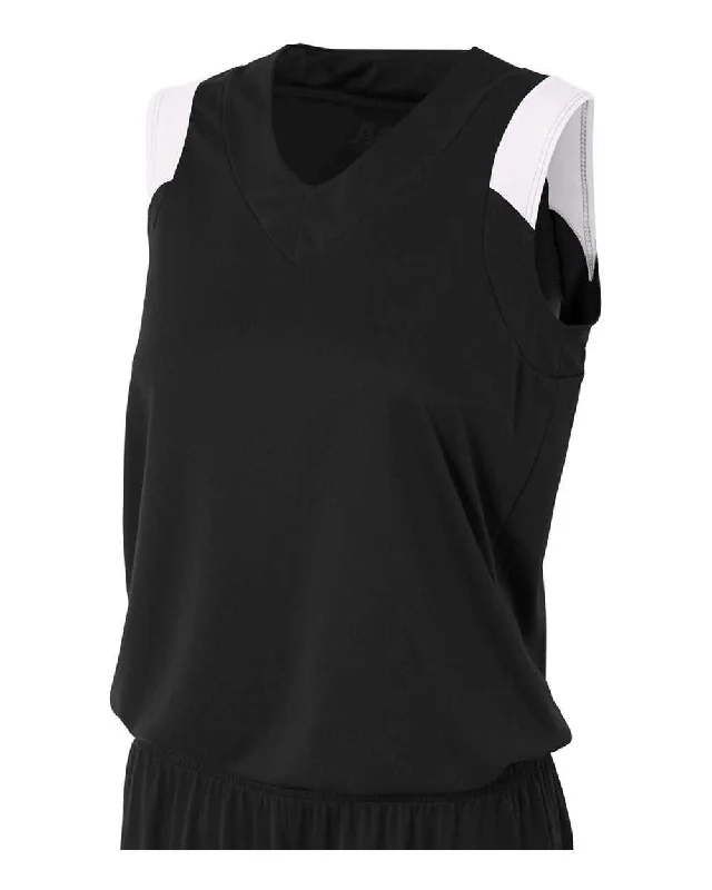 A4 NW2340 Women's Moisture Management V-Neck Muscle - Black White