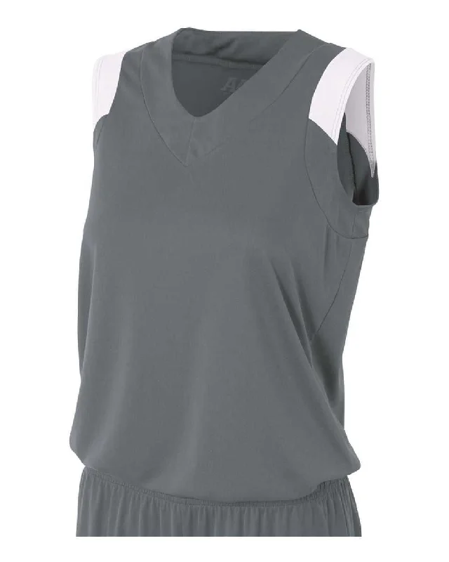 A4 NW2340 Women's Moisture Management V-Neck Muscle - Graphite White