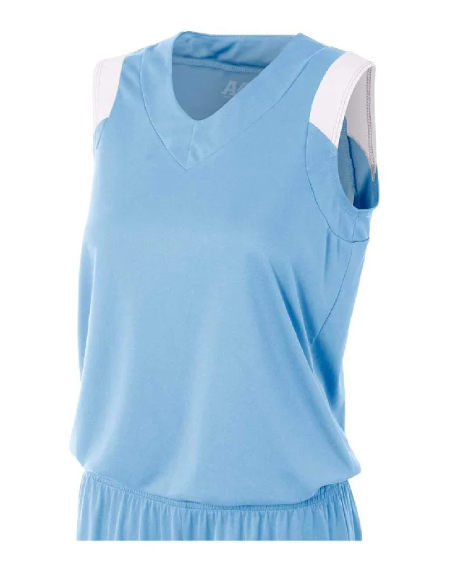 A4 NW2340 Women's Moisture Management V-Neck Muscle - Light Blue White