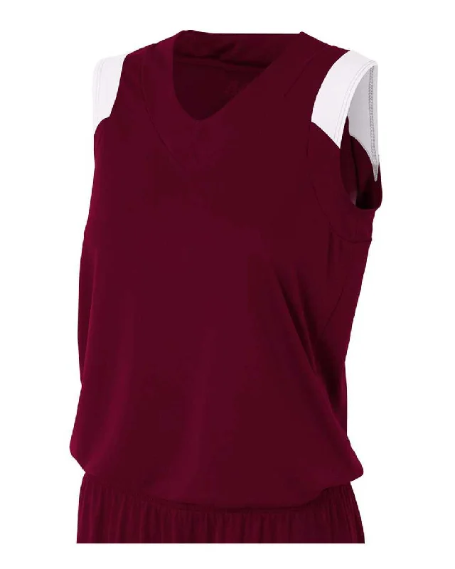 A4 NW2340 Women's Moisture Management V-Neck Muscle - Maroon White