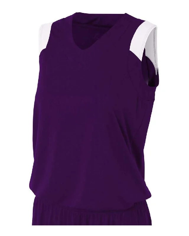 A4 NW2340 Women's Moisture Management V-Neck Muscle - Purple White