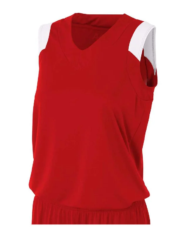 A4 NW2340 Women's Moisture Management V-Neck Muscle - Scarlet White