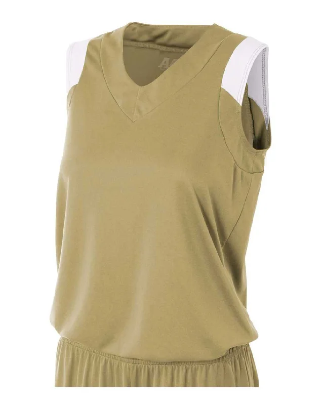 A4 NW2340 Women's Moisture Management V-Neck Muscle - Vegas Gold White