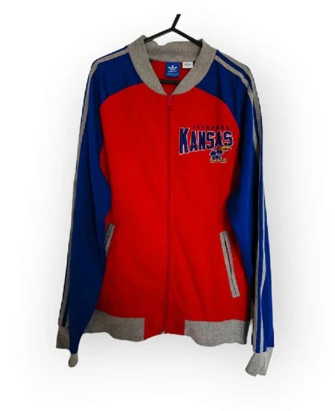 Adidas Originals Kansas Jayhawks NCAA Full Zip Jacket, Red/Blue, Size Small