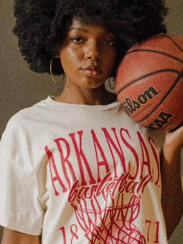 Arkansas Razorbacks Big Basketball Off White Thrifted Tee