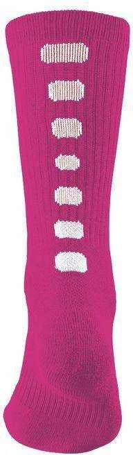 Augusta 6091 Color Block Crew Sock - Power Pink Wh