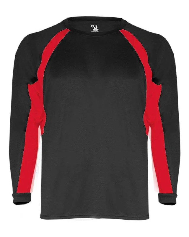 Badger Sport 4154 Hook Long Sleeve Tee - Black Red