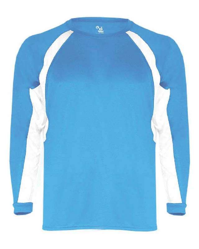 Badger Sport 4154 Hook Long Sleeve Tee - Columbia Blue White