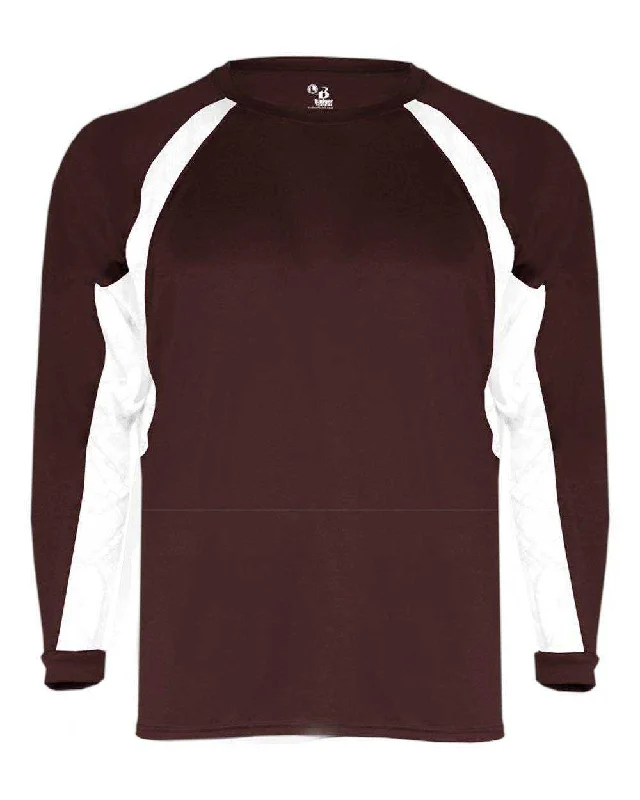 Badger Sport 4154 Hook Long Sleeve Tee - Maroon White