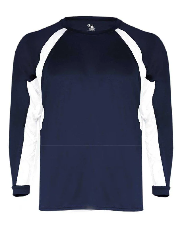 Badger Sport 4154 Hook Long Sleeve Tee - Navy White