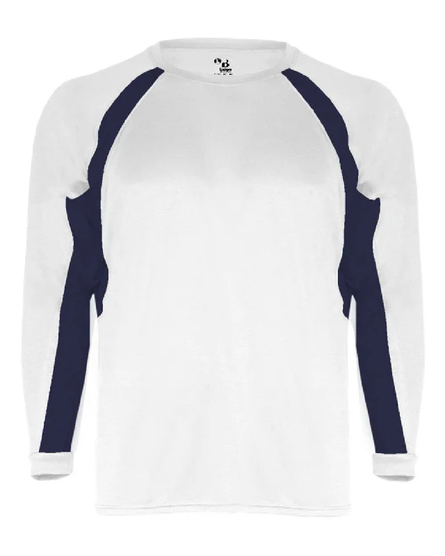 Badger Sport 4154 Hook Long Sleeve Tee - White Navy