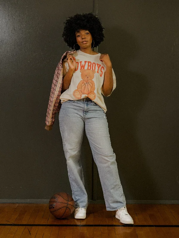 Cowboys Basketball Bear Off White Thrifted Tee