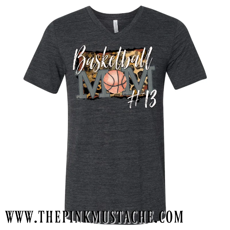 Custom V-Neck Basketball Mom Shirt with Child's Number