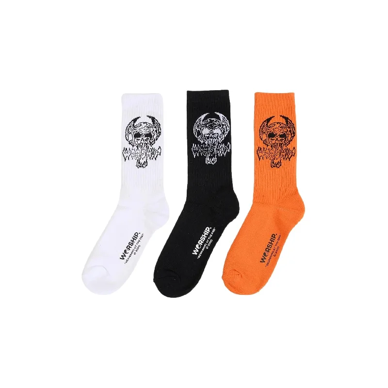 Worship Death Eater Socks 3 Pack - White/Black/Orange