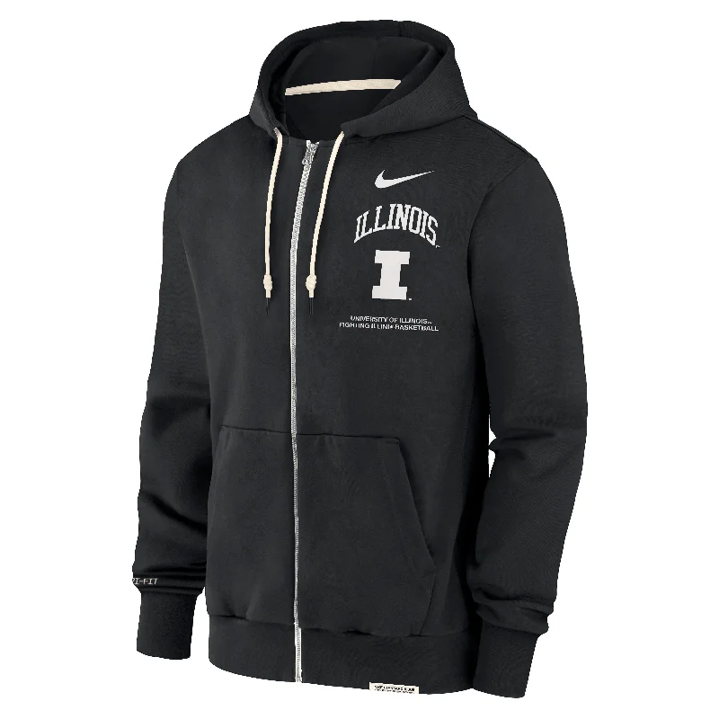 Illinois Fighting Illini Mens Black Sideline Player Full Zip Long Sleeve Full Zip Hoodie