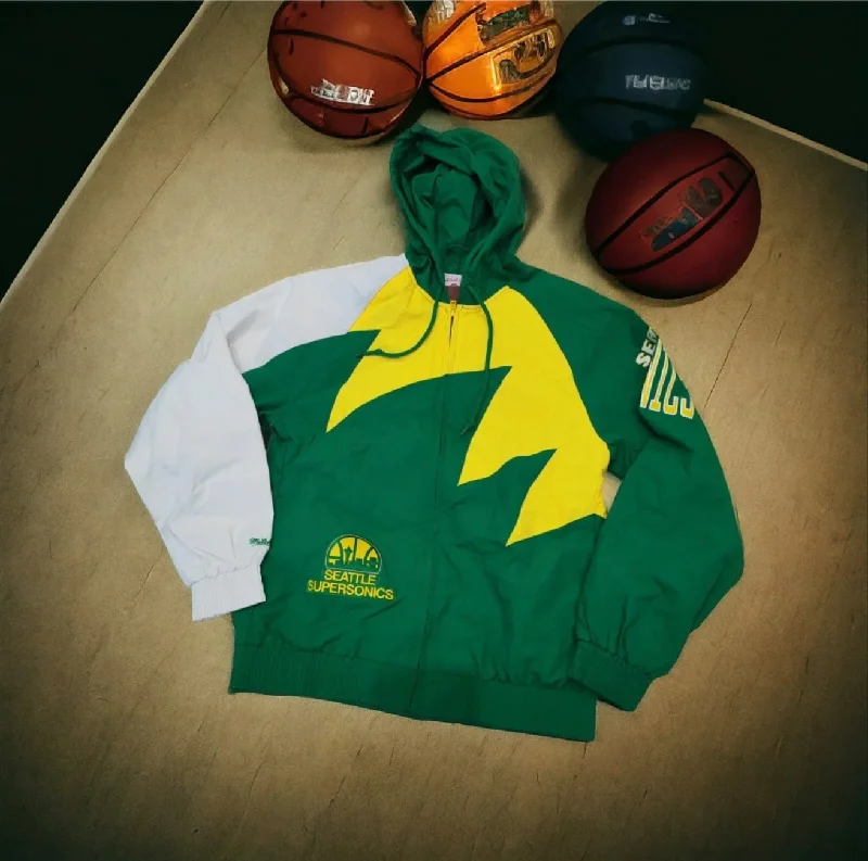 Mitchell & Ness Seattle Supersonics NBA Full Zip, Hooded Jacket, Green, Size Small