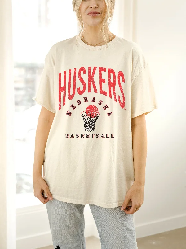 Nebraska Huskers Basketball Athletics Off White Thrifted Tee