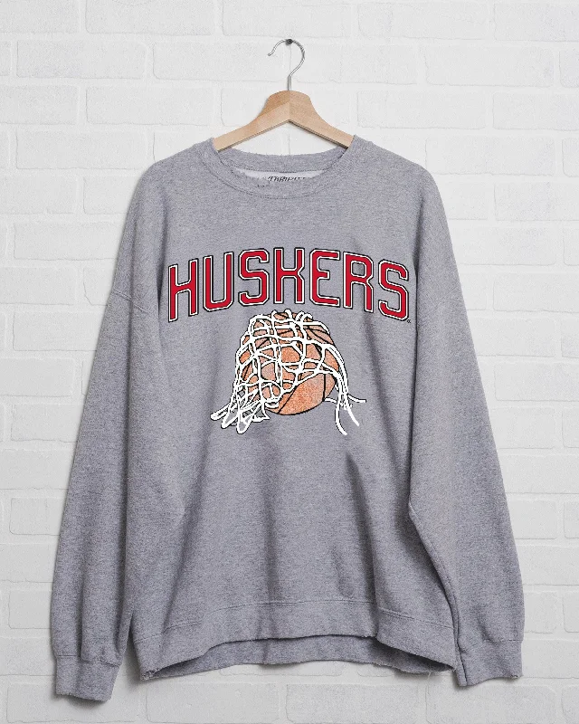 Nebraska Huskers Basketball Fling Puff Ink Gray Thrifted Sweatshirt