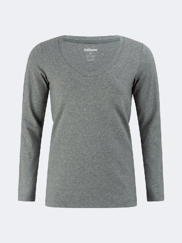 Oil And Gaz Round Neck Women Lifestyle Long Sleeve Heather Grey