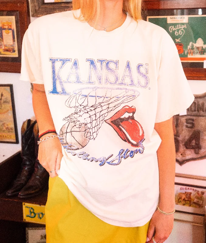 Rolling Stones KU Jayhawks Basketball Net Off White Thrifted Tee