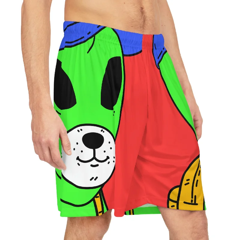 White Dog Bear Alien Green Visitor Basketball Shorts (AOP)