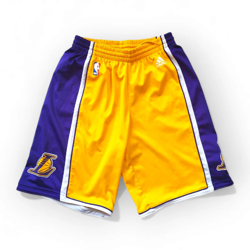 Youth Adidas Los Angeles Lakers NBA Basketball Shorts, Yellow/Purple, Size 13-14 years