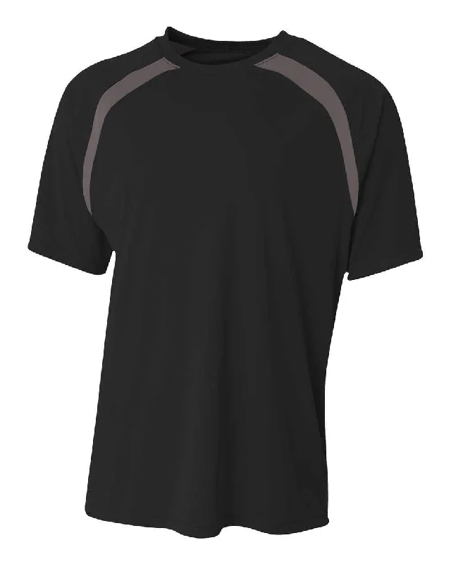 A4 N3001 Spartan Short Sleeve Color Block Crew - Black Graphite