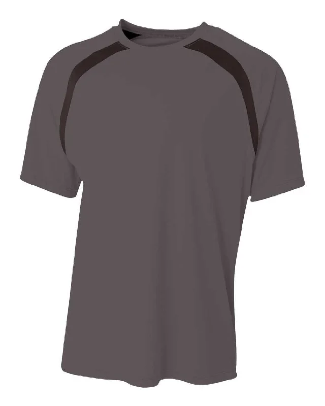 A4 N3001 Spartan Short Sleeve Color Block Crew - Graphite Black