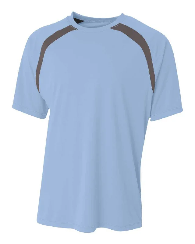 A4 N3001 Spartan Short Sleeve Color Block Crew - Light Blue Graphite