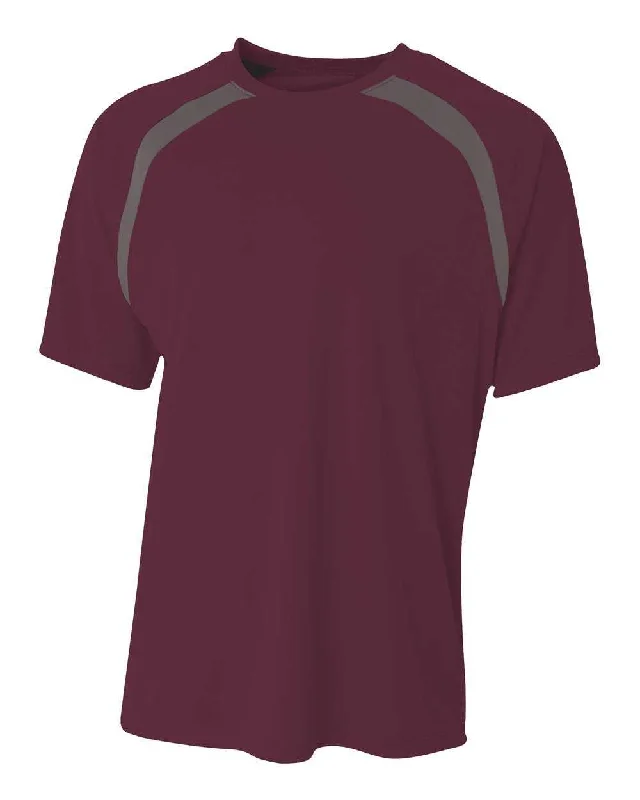 A4 N3001 Spartan Short Sleeve Color Block Crew - Maroon Graphite