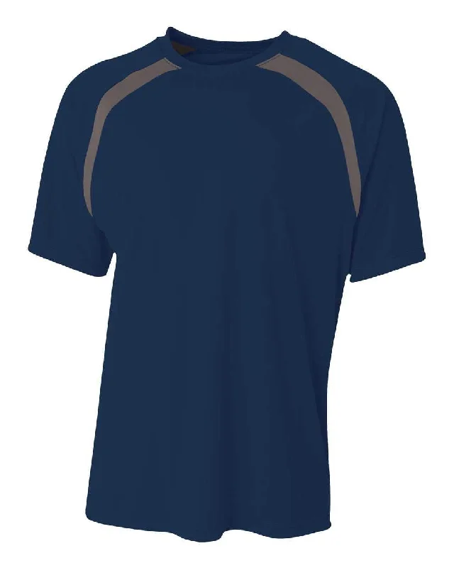 A4 N3001 Spartan Short Sleeve Color Block Crew - Navy Graphite