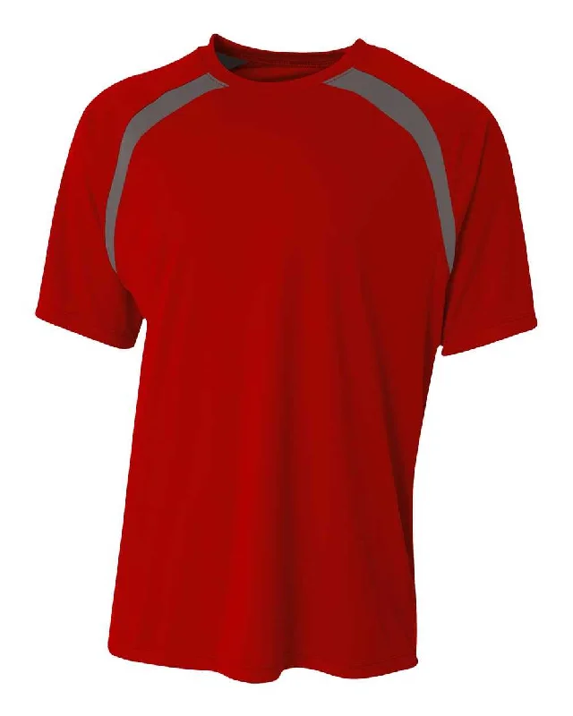 A4 N3001 Spartan Short Sleeve Color Block Crew - Scarlet Graphite