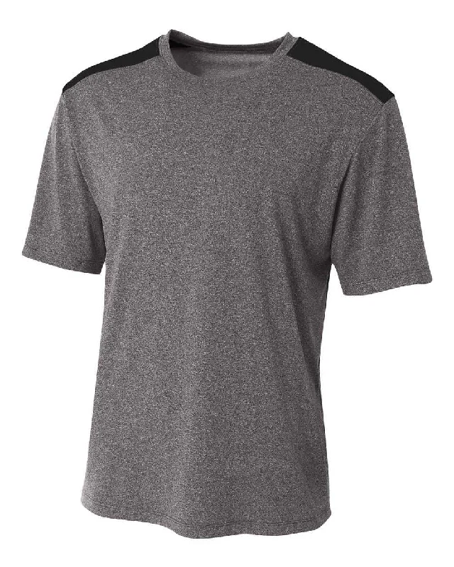 A4 N3100 Tourney Heather Short Sleeve Color Block Crew - Heather Black