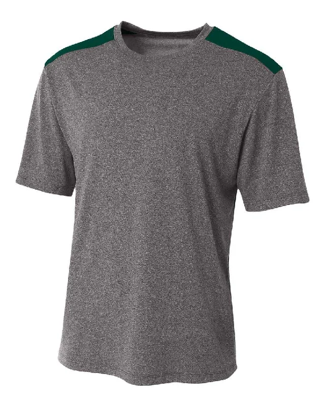 A4 N3100 Tourney Heather Short Sleeve Color Block Crew - Heather Forest