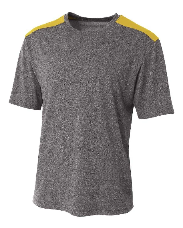 A4 N3100 Tourney Heather Short Sleeve Color Block Crew - Heather Gold