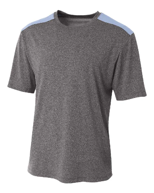 A4 N3100 Tourney Heather Short Sleeve Color Block Crew - Heather Light Blue