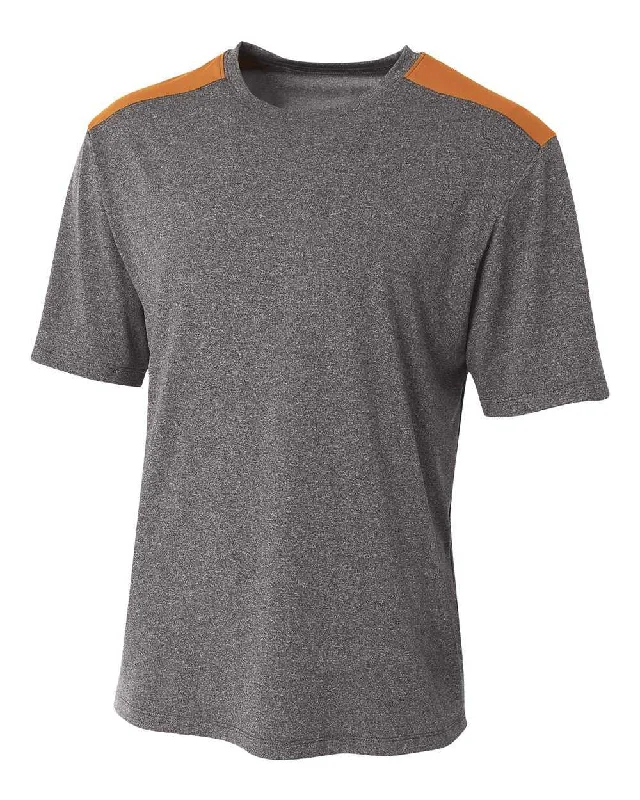 A4 N3100 Tourney Heather Short Sleeve Color Block Crew - Heather Orange