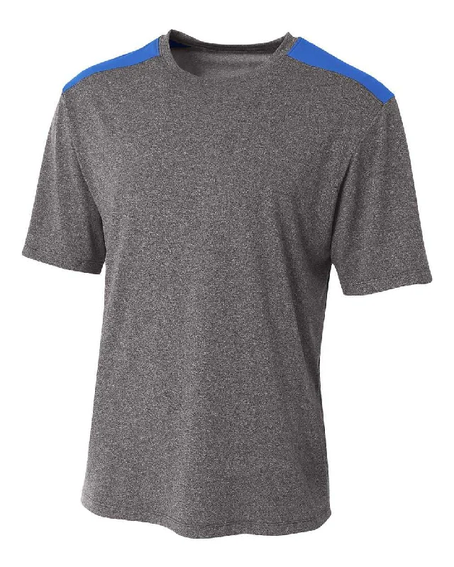 A4 N3100 Tourney Heather Short Sleeve Color Block Crew - Heather Royal