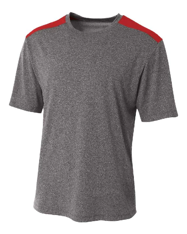 A4 N3100 Tourney Heather Short Sleeve Color Block Crew - Heather Scarlet