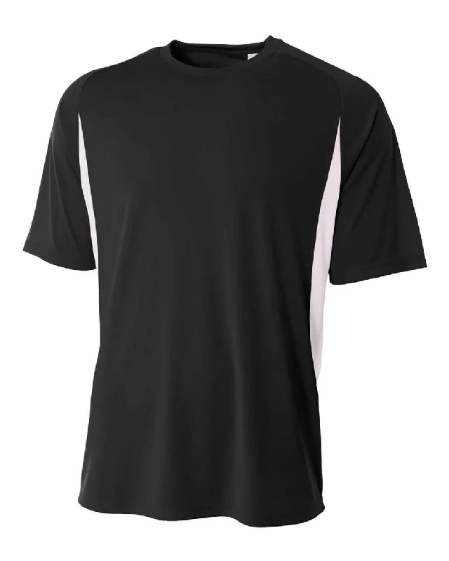 A4 N3181 Cooling Performance Color Blocked Short Sleeve Crew - Black White