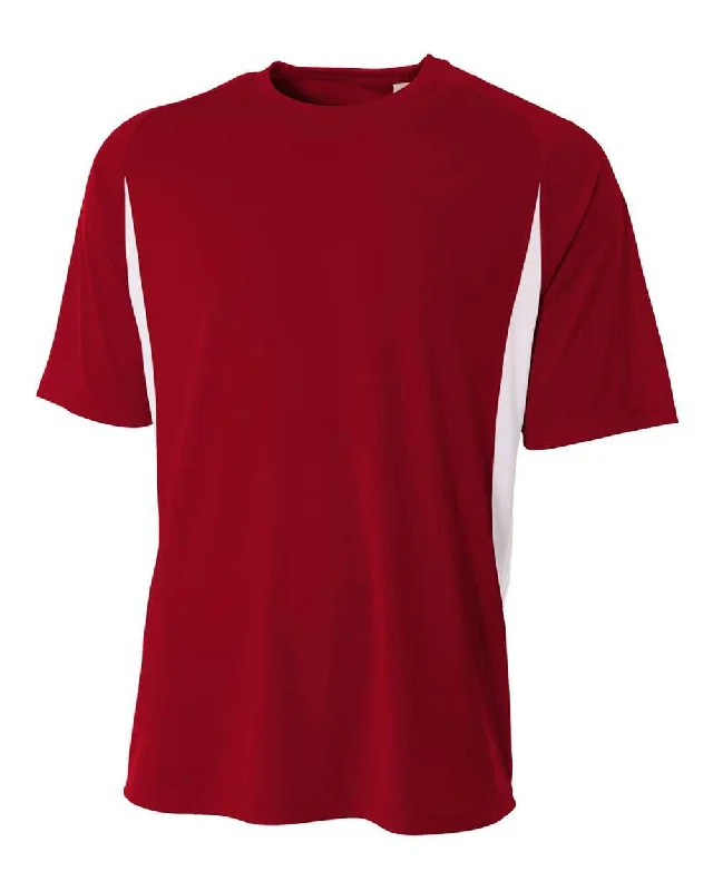 A4 N3181 Cooling Performance Color Blocked Short Sleeve Crew - Cardinal White