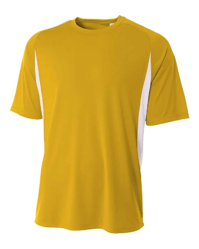 A4 N3181 Cooling Performance Color Blocked Short Sleeve Crew - Gold White