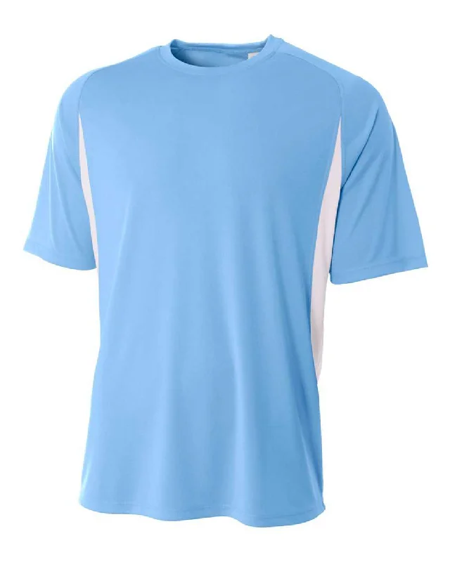 A4 N3181 Cooling Performance Color Blocked Short Sleeve Crew - Light Blue White