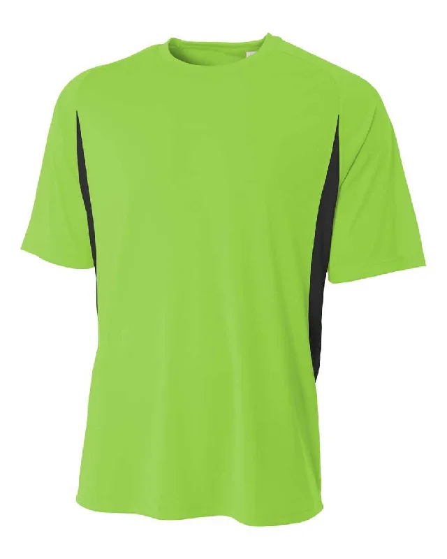 A4 N3181 Cooling Performance Color Blocked Short Sleeve Crew - Lime Black